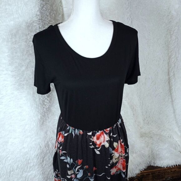 BLACK & PINK FLORAL MAXI DRESS SZ.L GUC - Picture 3 of 9